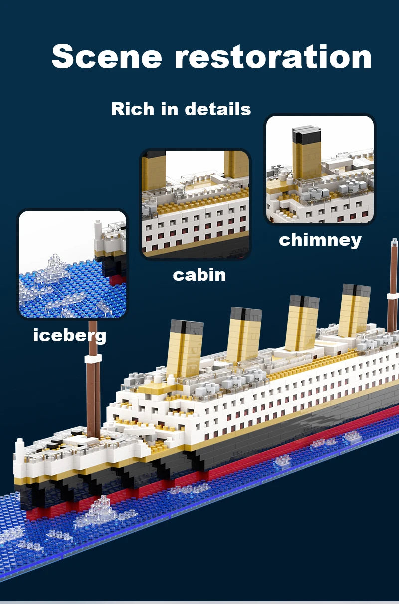 Titanic Giant Puzzle Kit Micro Blocchi Nave da Crociera Desktop Regalo Compleanno Bambini