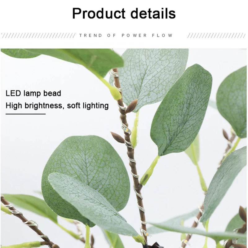 Lampada Da Tavolo A LED Per Albero Eucalipto Artificiale 55 Cm Con USB Per Camera Da Letto Decorazione Scrivania
