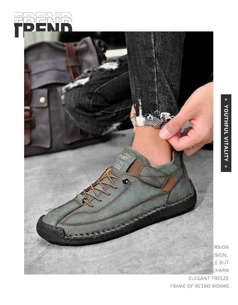 Scarpe Casual Da Uomo In Pelle Cucita A Mano Antiscivolo Con Fondo Grande E Fibbia Centrale