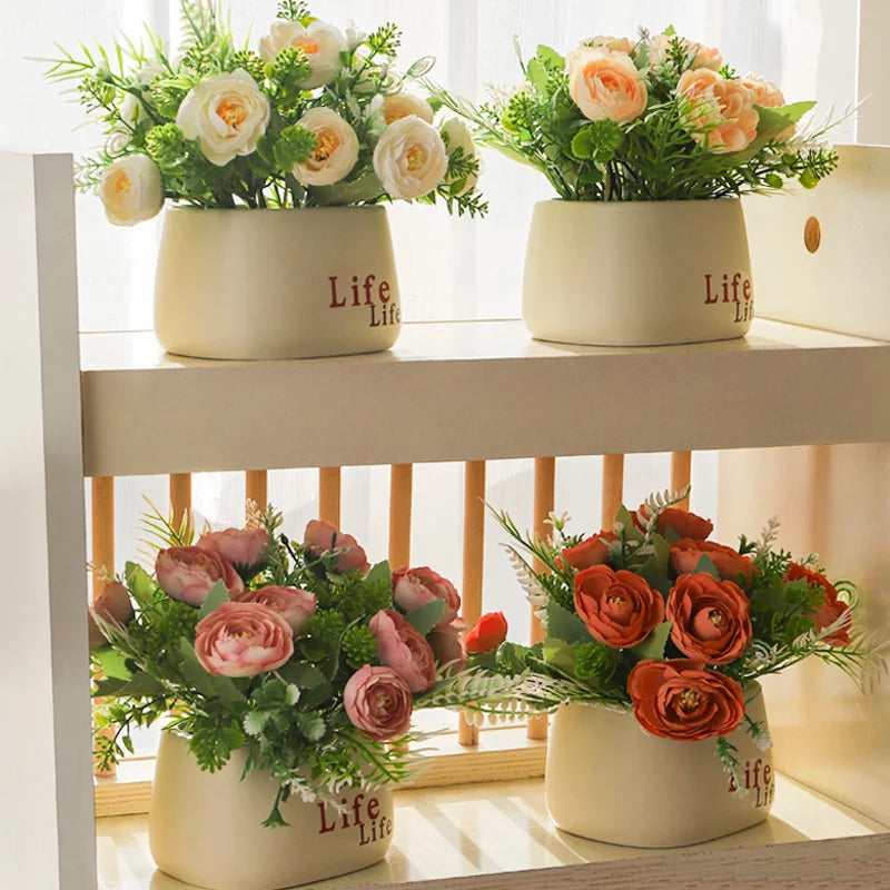 Pianta In Vaso di Plastica Artificiale 15 Centimetri Fiori Finti Decorazione Tavolo Casa Matrimonio Giardino
