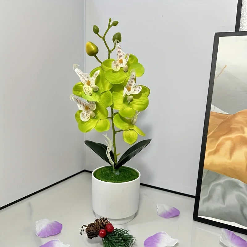 Orchidee Artificiali Con Vaso Bianco Pianta Finta Seta Decorazione Domestica Fiori Finti