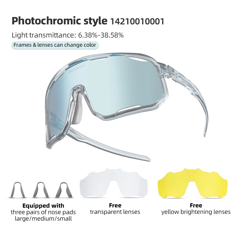 Rockbros Occhiali Da Ciclismo Unisex Polarizzati Fotocromatici Da Sole Con Montatura Grande UV400 E Due Lenti