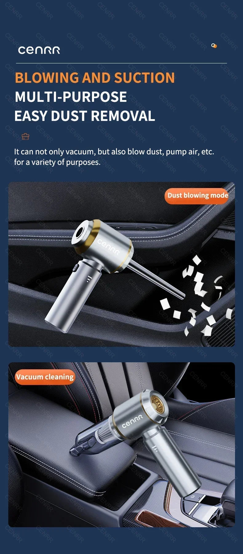 Aspirapolvere Per Auto CENRR 360000 PA Senza Fili Forte Aspirazione Umido E Secco Portatile Per Pulizia Macchina