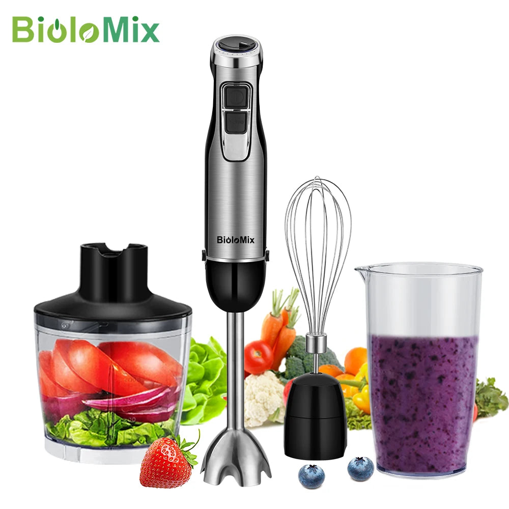 Frullatore A Immersione Biolomix 4 In 1 Ad Alta Potenza 1200 W Lame In Acciaio Inox Con Tazza Tritatutto E Frullato