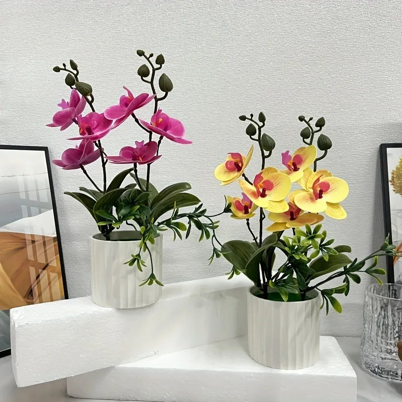 Doppio Pacchetto Farfalle Orchidee Artificiali Con 6 Fiori Verde Realistico Per Piante In Vaso Decorazione Interni
