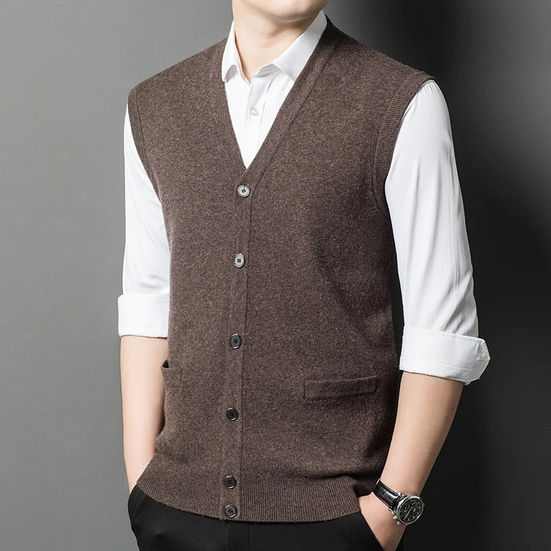 Gilet Spesso In Lana Di Pecora Uomo Casual Scollo A V Caldo Autunno Inverno Cardigan Monopetto In Lana Di Cashmere