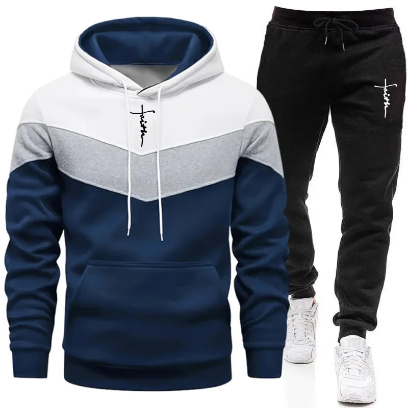 Completo Tuta Da Uomo Felpa Con Cappuccio Tricolore Autunno Inverno Moda Casual Comfort Alta Qualità Pantaloni Abbinati