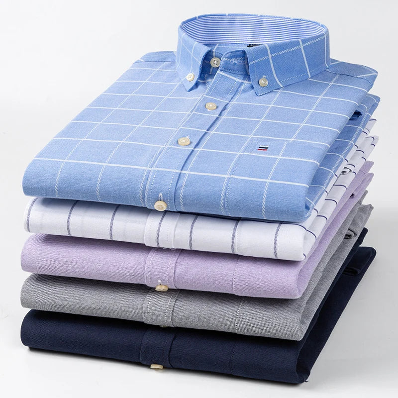 Camicia Da Uomo In Cotone Oxford A Quadri Maniche Lunghe Vestibilità Regolare Con Tasca Frontale