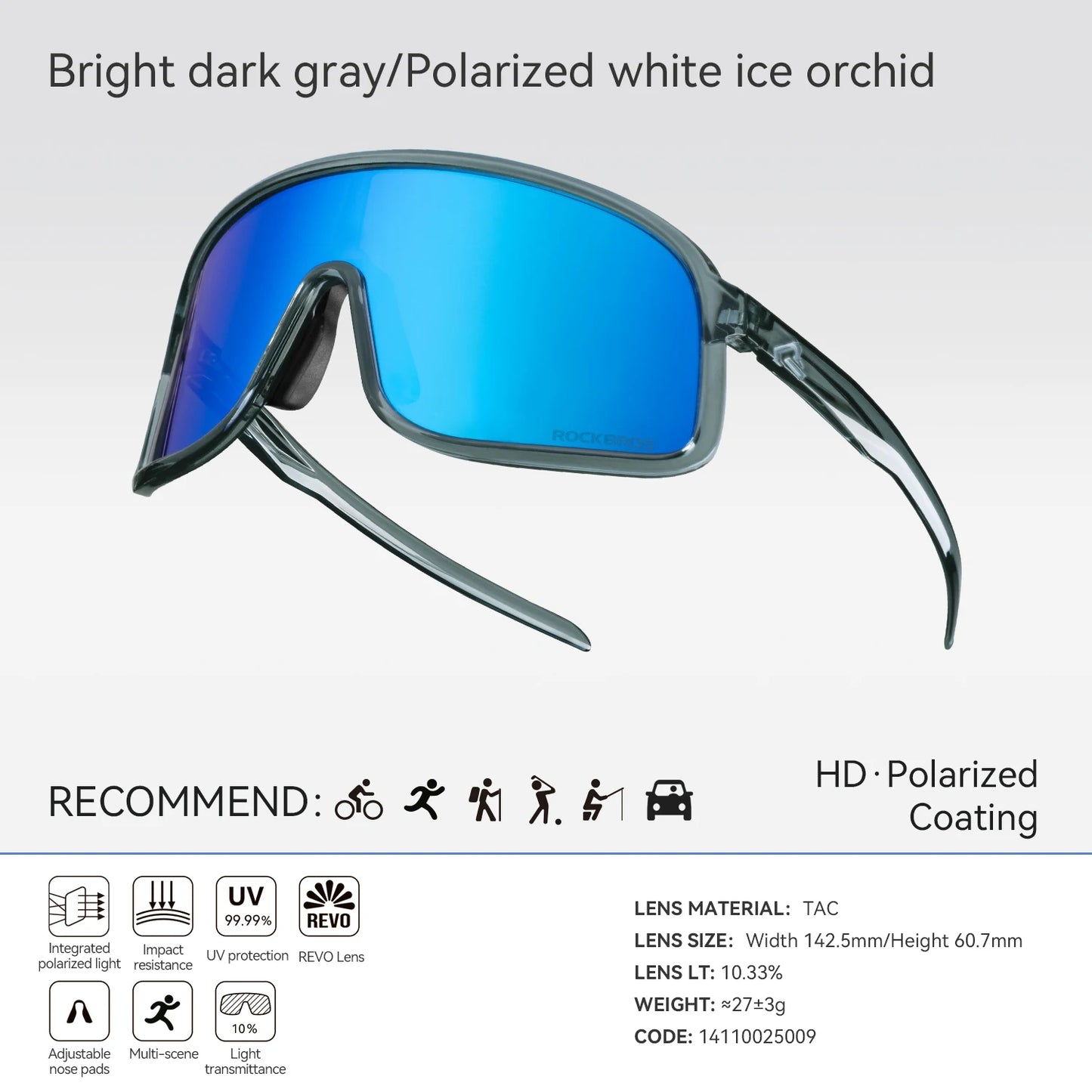 ROCKBROS Occhiali Da Ciclismo Da Sole Polarizzati UV400 Con Montatura Grande Protezione Occhi Antivento Per Bici