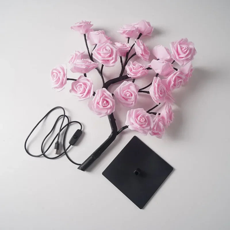 Lampada Da Tavolo A LED Albero Di Fiori Di Rosa Con Luci Notturne USB Decorazione Domestica Per Letto Nozze Natale