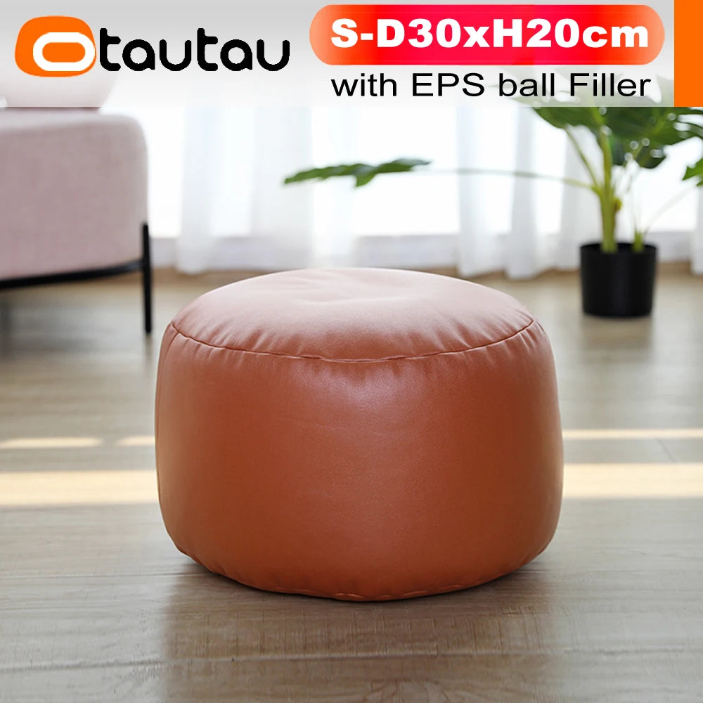 Otautau Beanbag Poggiapiedi Rotondo In Ecopelle Con Sedile Soffio D30xH20cm Sgabello Pouf Per Pavimento
