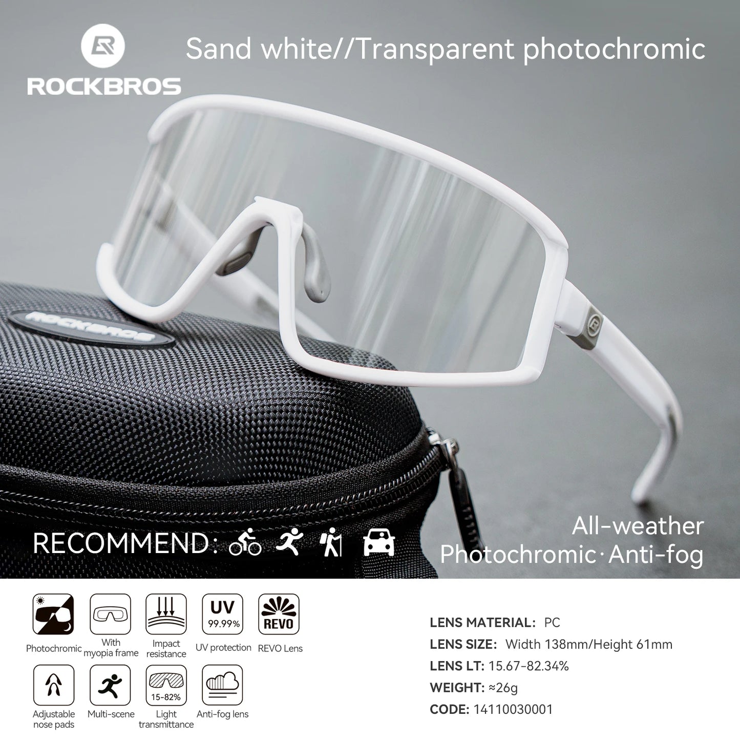 ROCKBROS Occhiali Da Sole Polarizzati UV400 Per Ciclismo All'aperto Unisex Antiappannamento Fotocromatici