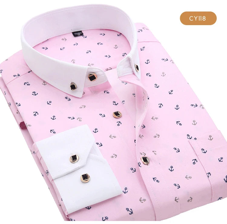 Camicia Da Uomo Maniche Lunghe Stampa Color Block Elasticizzata Con Bottoni Per Vacanze Estive In Spiaggia