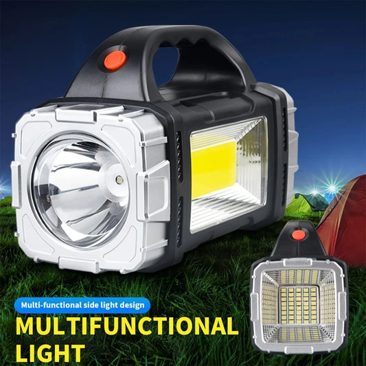 Torcia Portatile Potente Ricaricabile USB Con Luce Solare Led E Lavoro Cob Campeggio E Carica Telefono Con 4 Modalità
