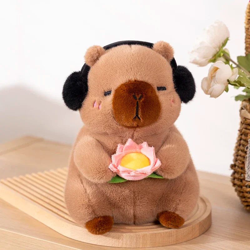 Simpatico Peluche Capibara Che Tiene Fiore Di Loto Morbido Giocattolo Per Bambini Regalo Compleanno Natale