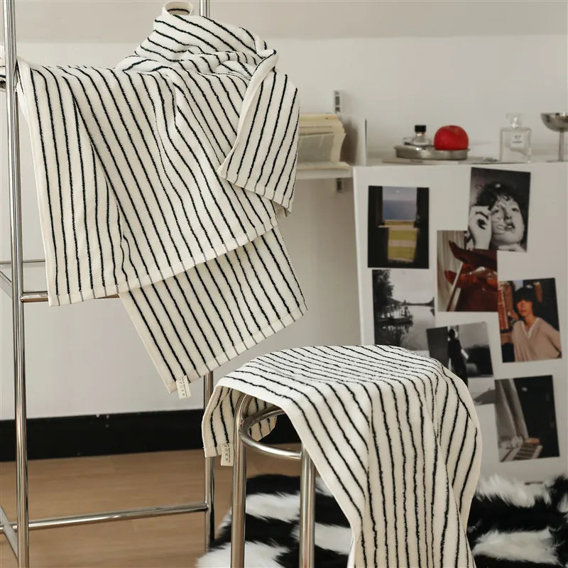 Asciugamano In Cotone A Righe Retrò 70x140 Cm Morbido E Assorbente Per Casa Palestra Cucina