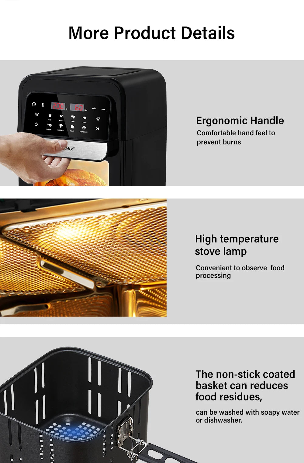 Friggitrice Ad Aria Multifunzionale BioloMix Da 7 Litri Senza Olio Forno Disidratatore Convezione Touch Screen