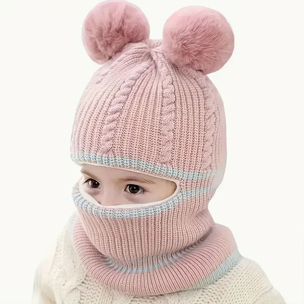 Berretto Invernale 3 In 1 Per Bambini Da 1 A 3 Anni Con Sciarpa Maschera Fodera Calda Protezione Antivento