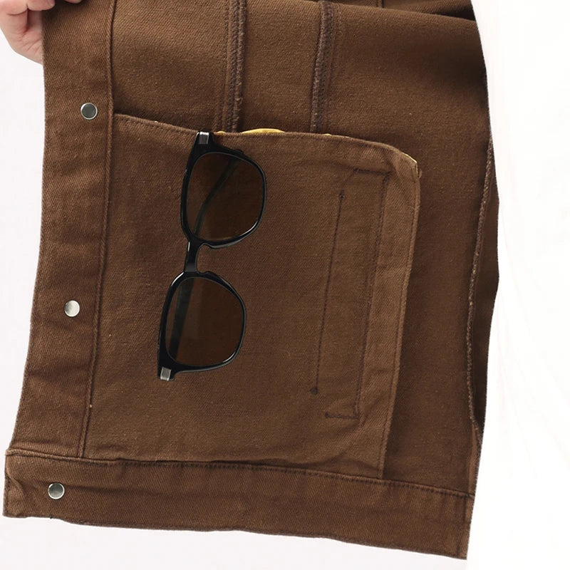 Giacca Jeans Caramello da Uomo 2025 Primavera Autunno Nuovo Stile Slim Elasticizzata Classica Moda