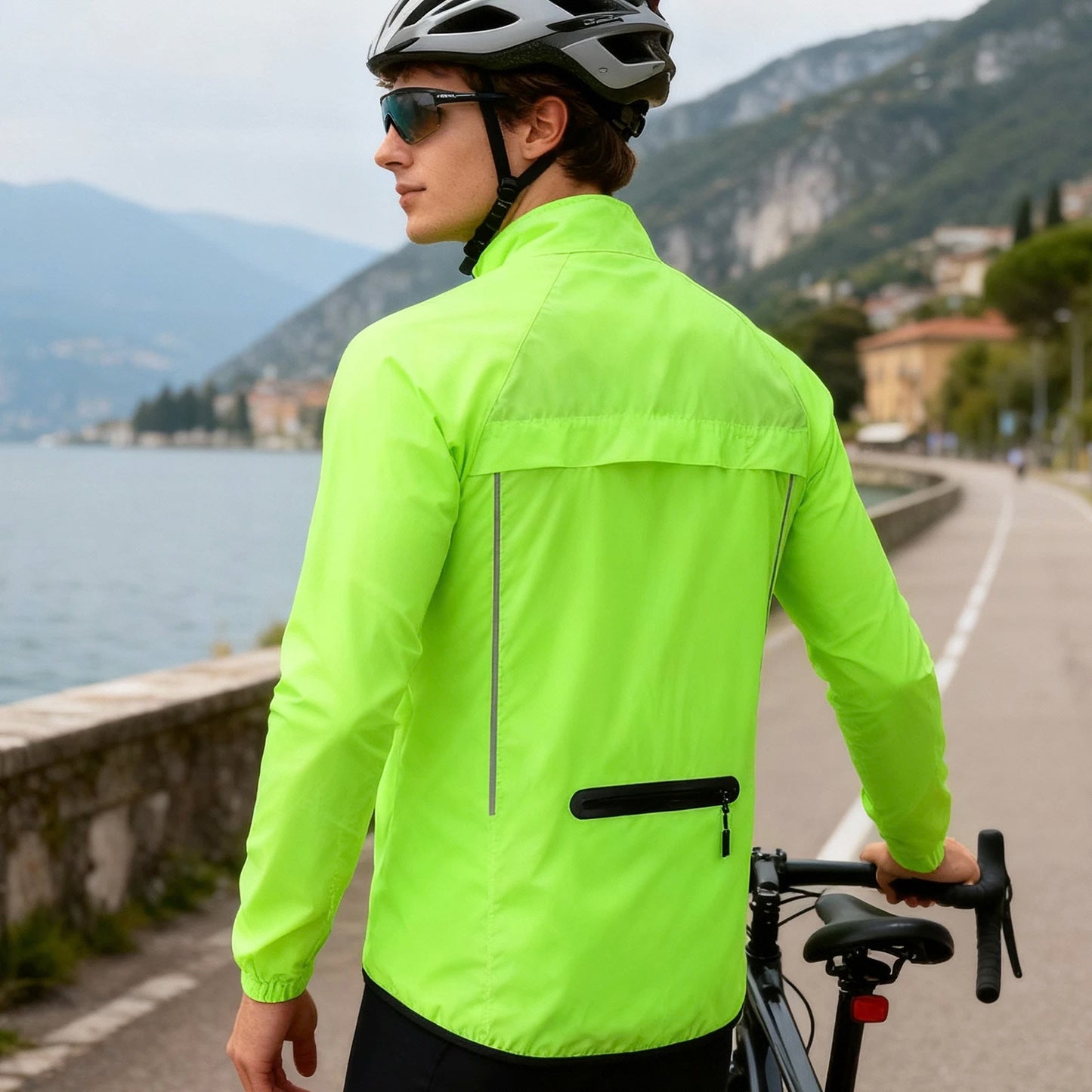 Giacca A Vento Ciclismo Uomo Antivento Riflettente Ultraleggera A Maniche Lunghe Per MTB E Bici Da Strada