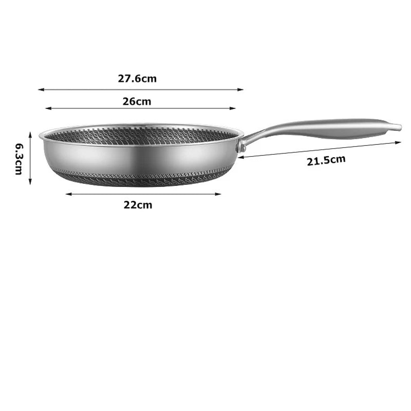 LMETJMA Padella in acciaio inossidabile Padella antiaderente a nido d'ape con coperchio Piano cottura elettrico a gas in ceramica a induzione compatibile KC0480