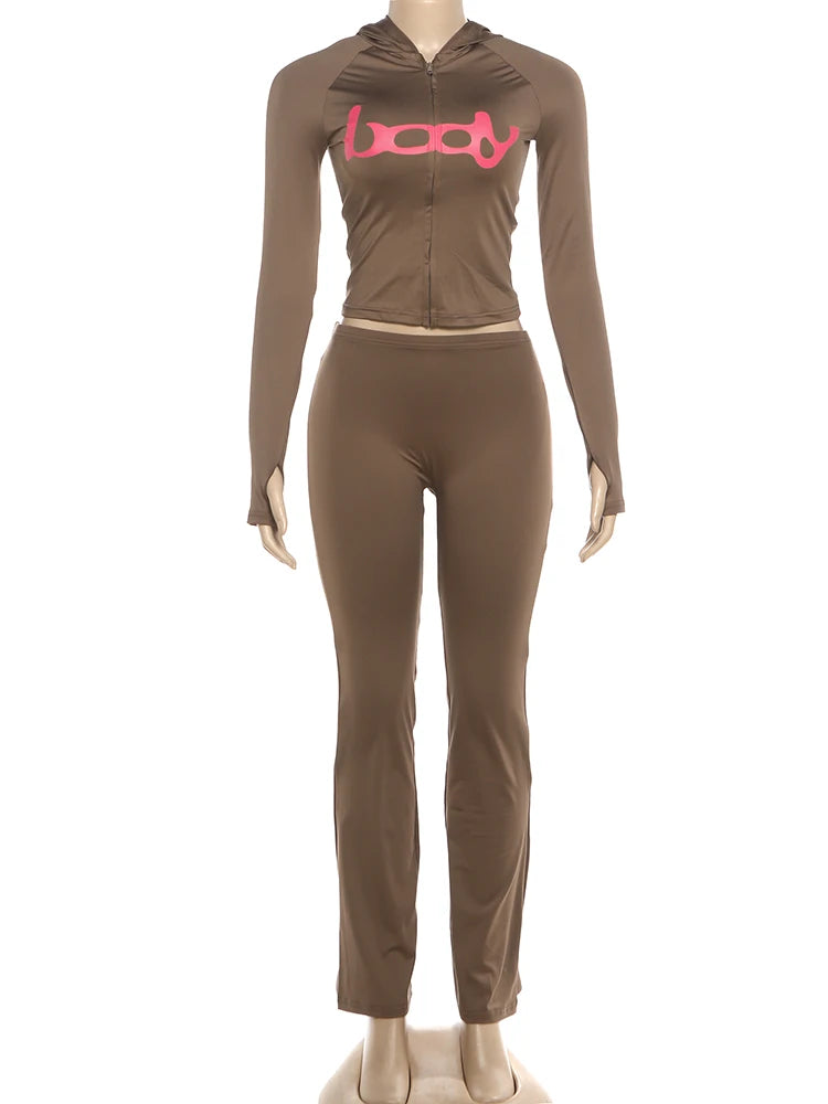 Tuta Due Pezzi Da Donna Con Giacca Cappuccio E Leggings Abbinati Slim Fit Streetwear Sportivo