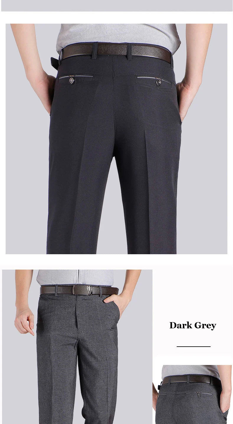 Pantaloni Da Uomo Vita Alta Dritti Per Business Casual Estivi Autunnali Spessi Taglie Forti 28 40