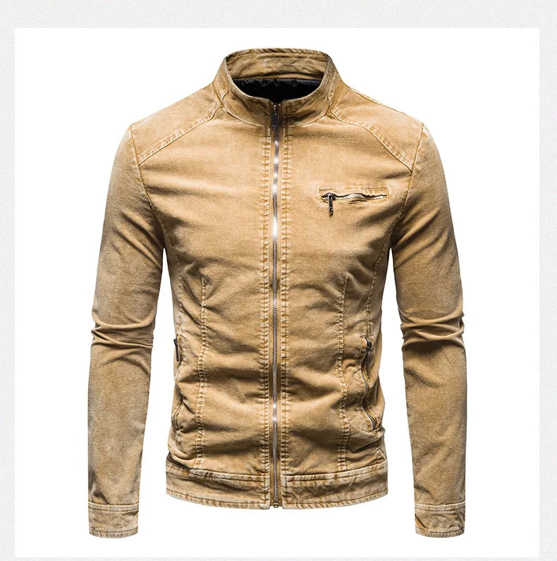 Giacche Di Jeans Da Uomo Slim Fit Primavera Autunno Retrò Capispalla Moda Denim Colletto Coreano Con Cerniera Di Marca