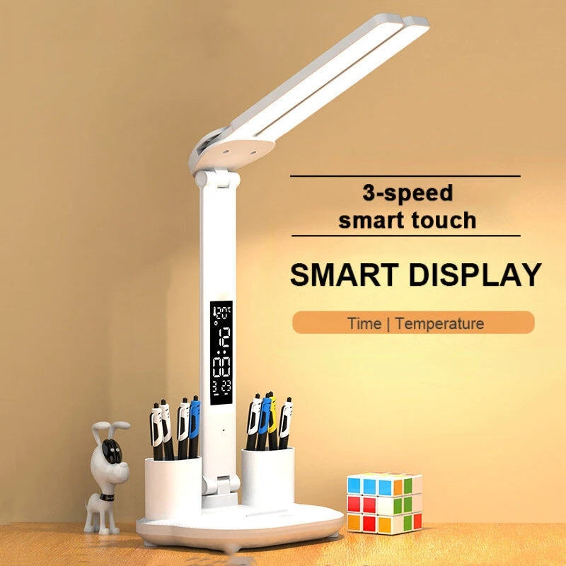 Lampada Da Tavolo Ricaricabile Per Studio E Scrivania Led Con Ventola E Orologio Display Led Lettura