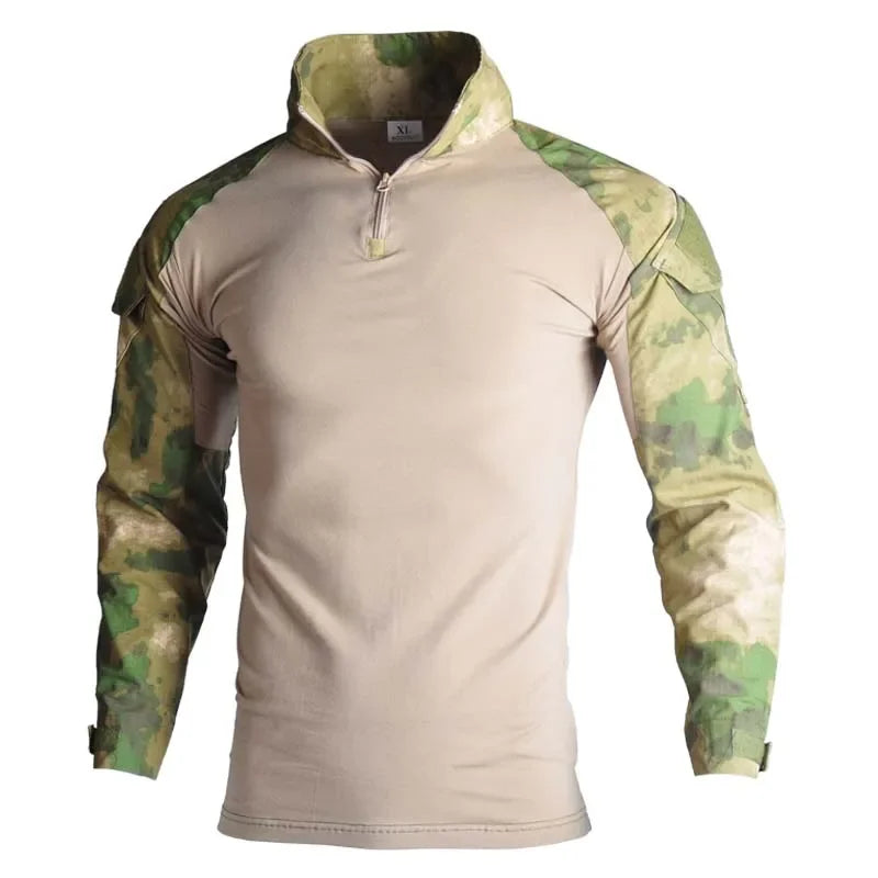 Camicie Tattiche Esterno A Maniche Lunghe Con Cerniera Quarter Zip Ripstop Cotone Resistente Camouflage Per Airsoft Uomo