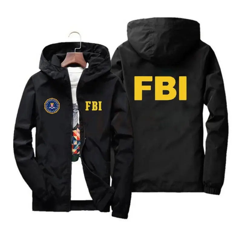 Nuova Giacca Uomo Sportiva Da Esterno Stampata FBI Alta Qualità Con Cappuccio Antivento Primaverile