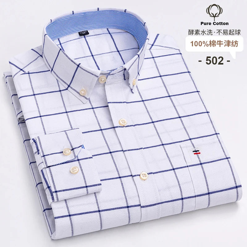 Camicia Da Uomo In Cotone Oxford A Quadri Maniche Lunghe Vestibilità Regolare Con Tasca Frontale