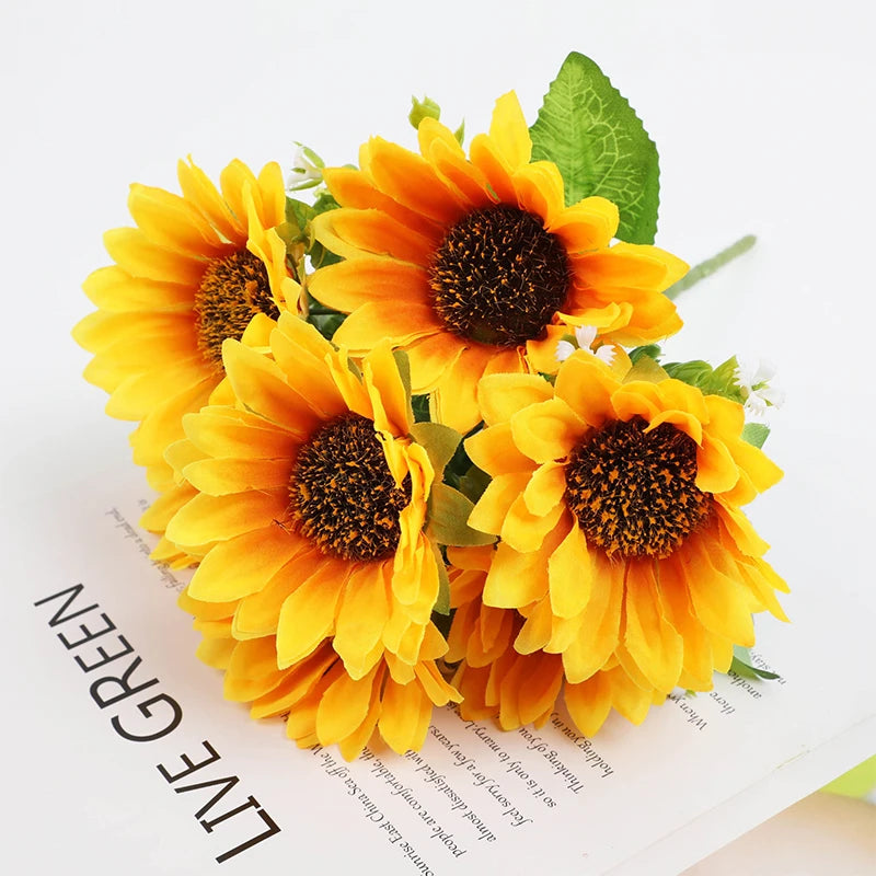 Vaso di Plastica con Fiore di Girasole Artificiale Set Decorazione per Matrimoni e Eventi