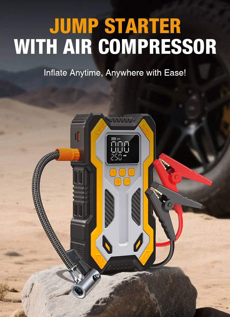 Avviatore Di Emergenza Con Compressore Aria Auto Portatile 7000A Booster 12V Gonfiaggio Pneumatici Automatico A 160 Psi