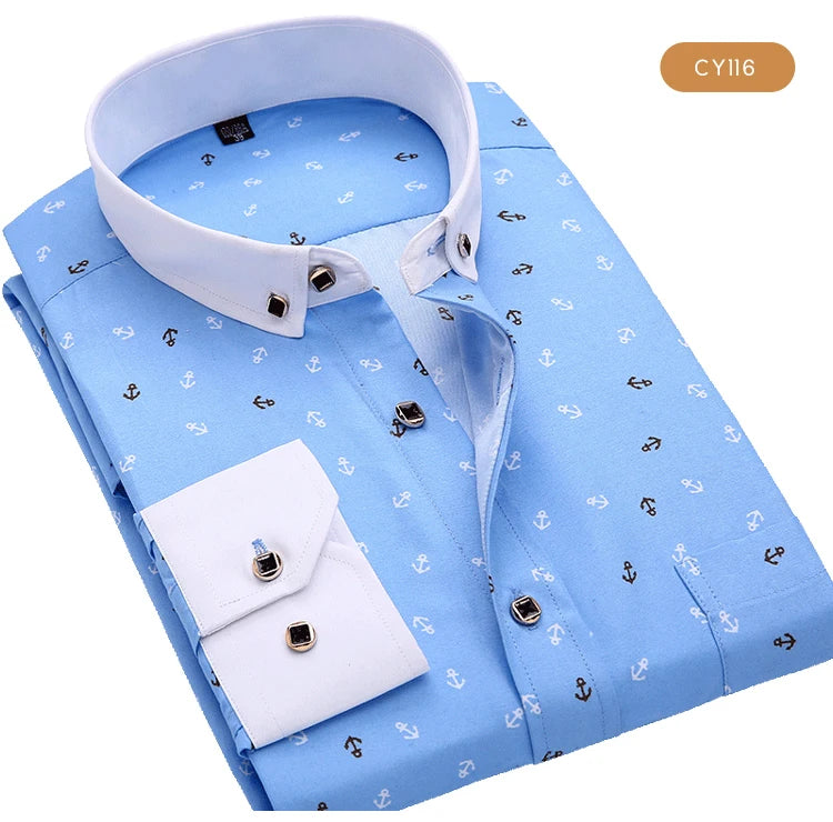 Camicia Da Uomo Maniche Lunghe Stampa Color Block Elasticizzata Con Bottoni Per Vacanze Estive In Spiaggia