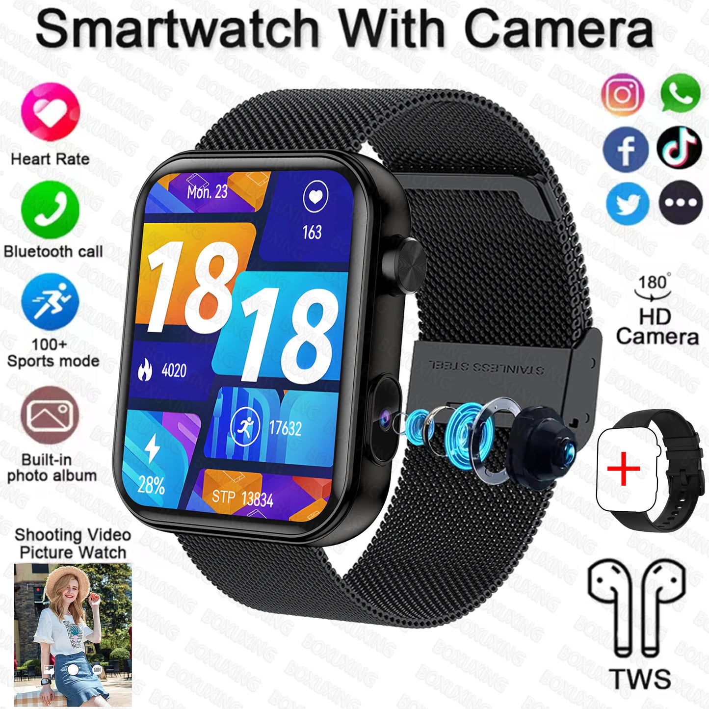 Smartwatch Con Fotocamera Registrazione Video Sincronizzazione Telefono Memoria Ampia Bluetooth Chiamate Musica 2025