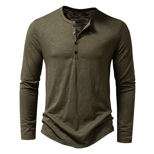 T Shirt Henley In Cotone Da Uomo Maniche Lunghe Con Colletto A Bottoni Casual Streetwear Traspirante