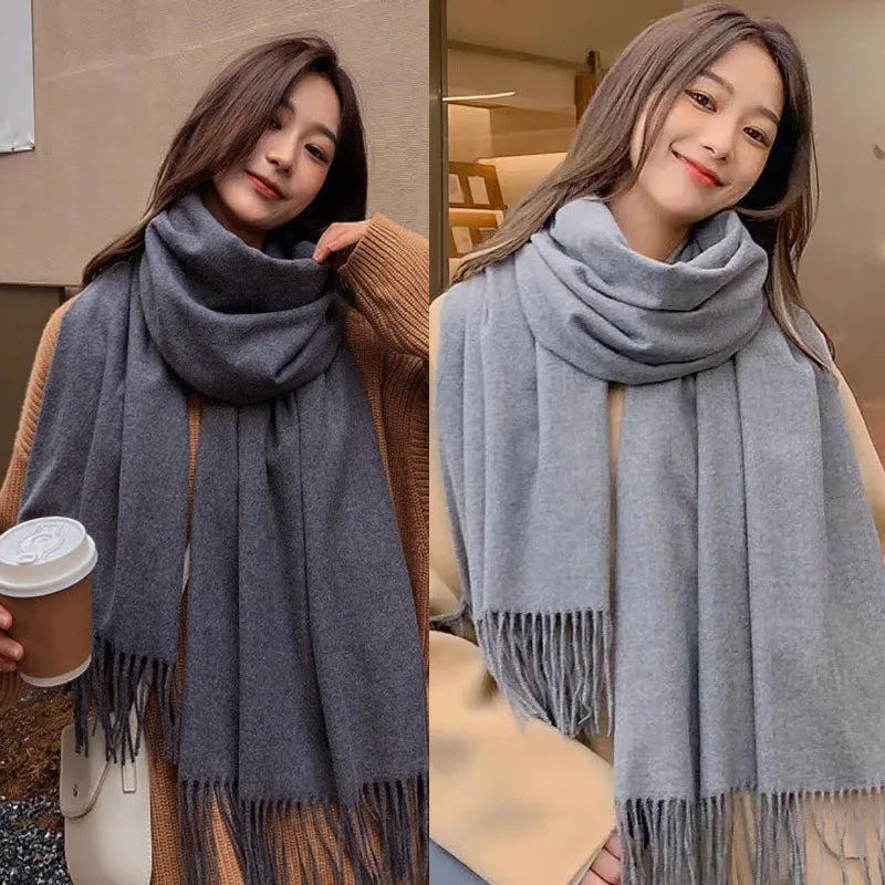 Sciarpa Nera In Lana E Cashmere Donna Calda E Morbida A Quadretti Inverno Autunno Dalla Forma Classica XWJ07