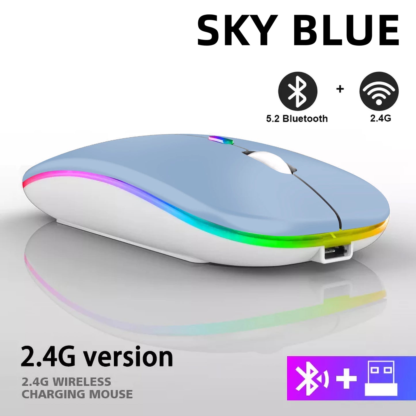 Mouse Wireless Bluetooth Ricaricabile USB RGB 1600 DPI 2,4 GHz Per PC Laptop Tablet MacBook Gaming