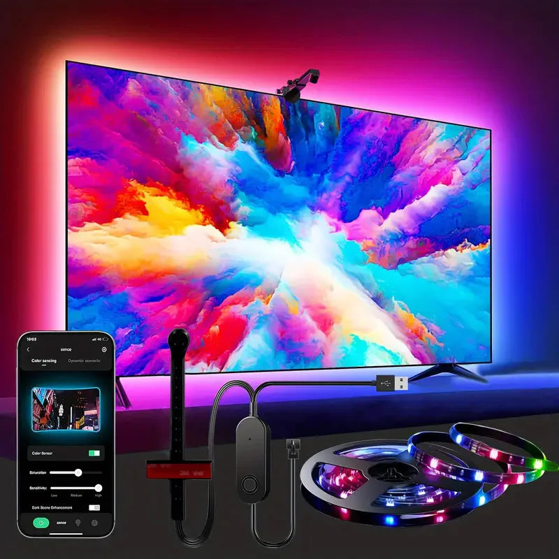 Retroilluminazione A LED Per TV 55 75 Pollici Fotocamera Strisce RGBIC Sincronizzazione Schermo Musica Decorazione Stanza