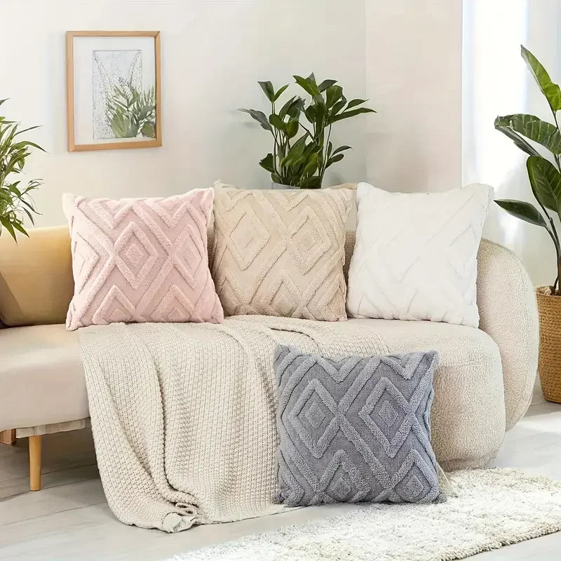 Due Fodere Per Cuscini In Peluche Artificiale Con Motivo Geometrico Per Biancheria Da Letto E Decorazioni Per La Casa