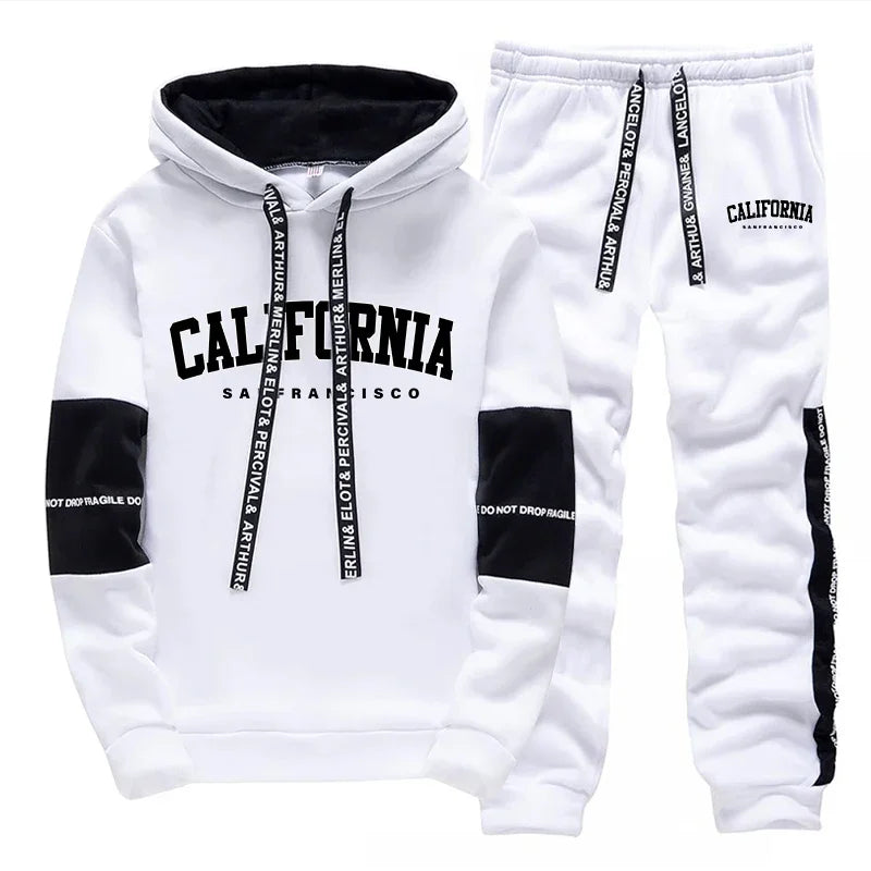 Tuta Sportiva Da Uomo Alla Moda Con Stampa Felpa Con Cappuccio E Pantaloni Per Attività All Aperto Jogging