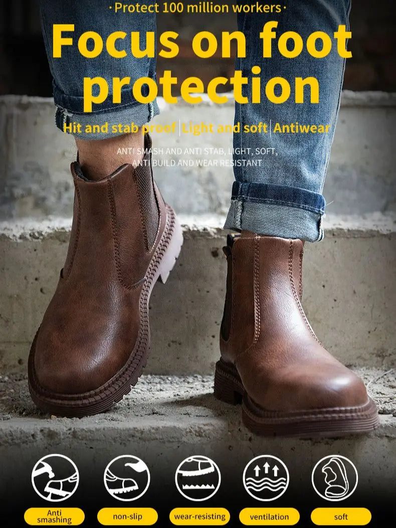 Scarpe Da Lavoro Antinfortunistiche Resistenti All Acqua Uomo Stivali In Pelle Con Testa In Acciaio Marrone