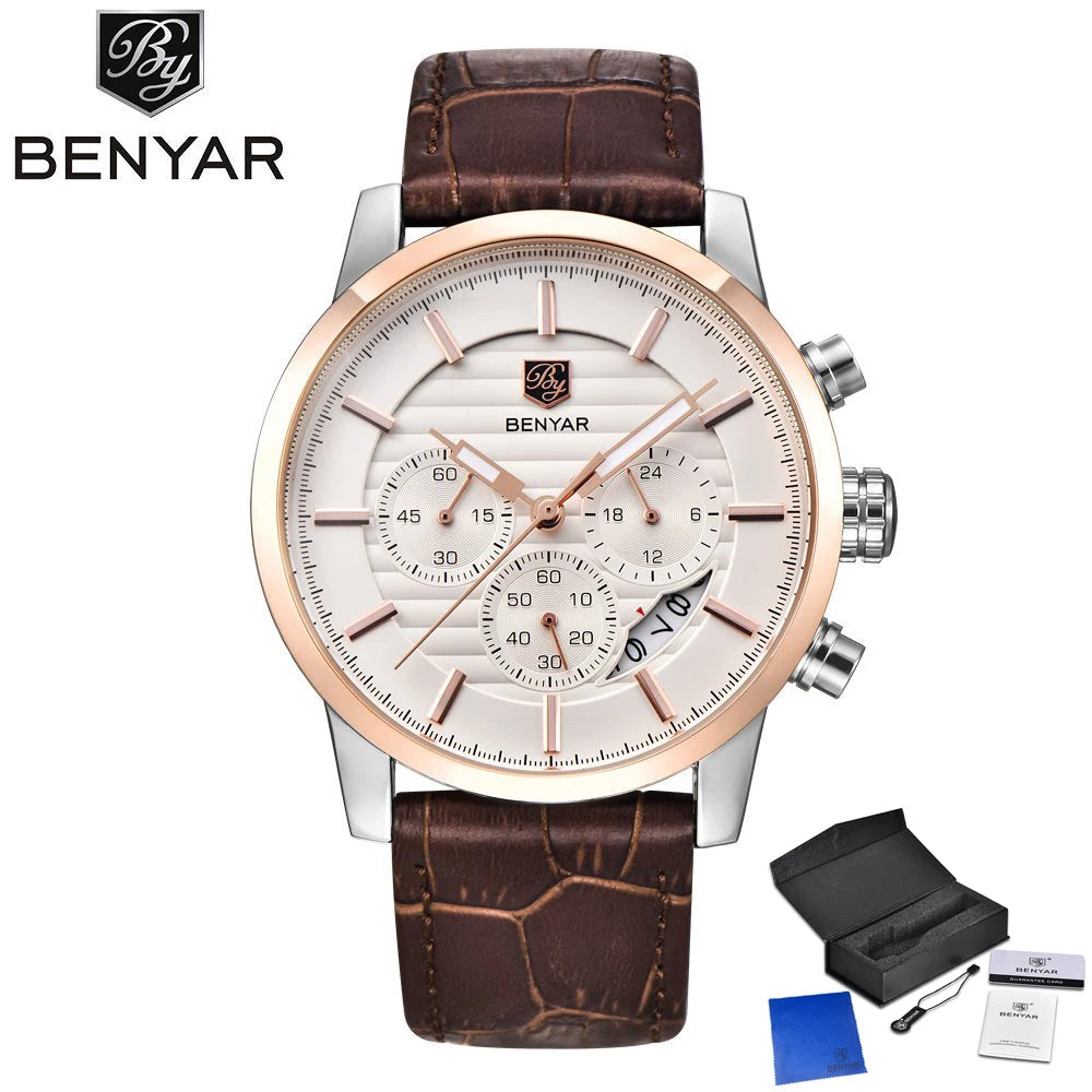 Orologio Da Uomo BENYAR Al Quarzo In Pelle Impermeabile Multifunzione Cronografo calendario Resistente Agli Urti