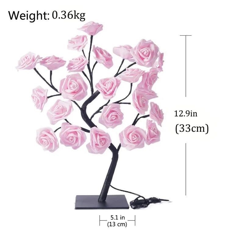 Lampada Albero Fatato Da Tavolo A LED Con 24 Luci Rosa E Foglie Di Acero Decorazione Romantica USB Per Nozze Halloween