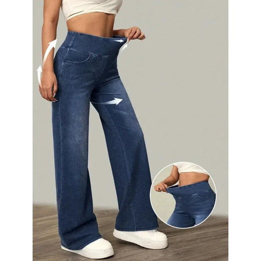 Jeans Da Donna Nuovi Pantaloni A Gamba Dritta Larghi Elasticizzati In Vita Elastica Moda Comodi Transfrontalieri