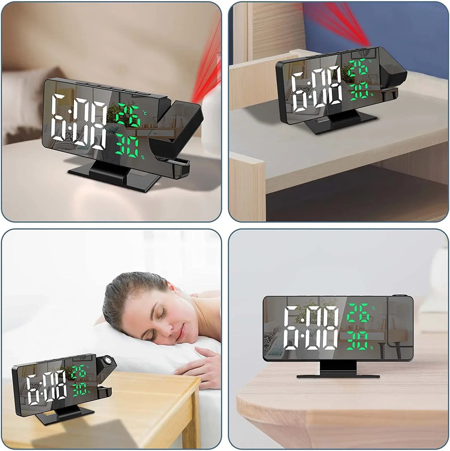 Sveglia Digitale LED Orologio Proiezione da Soffitto con Display della Temperatura Snooze Retroilluminato per la Casa