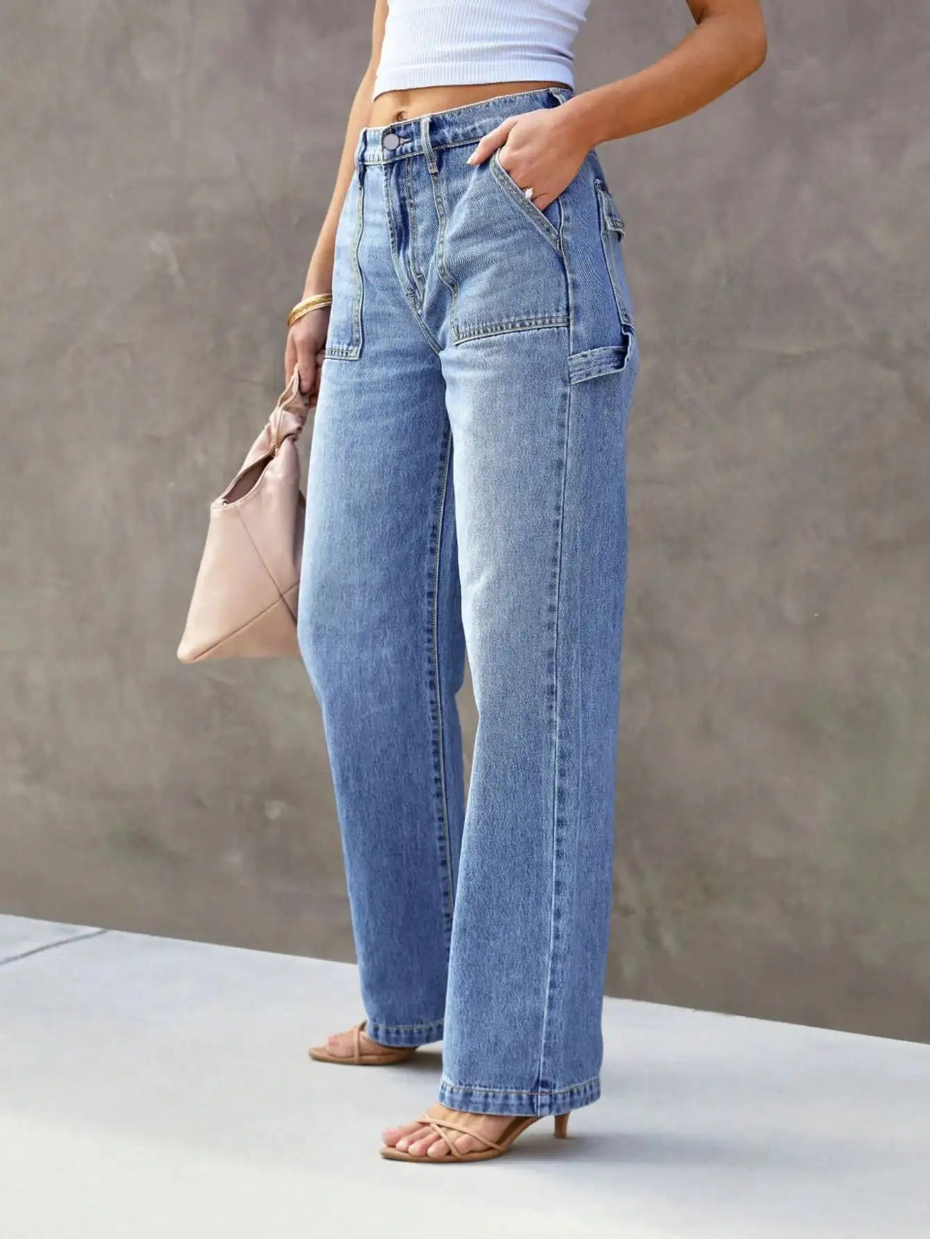 Jeans Da Donna A Gamba Larga Azzurri In Denim Eleganti E Comodi Per Uno Stile Semplice E Alla Moda