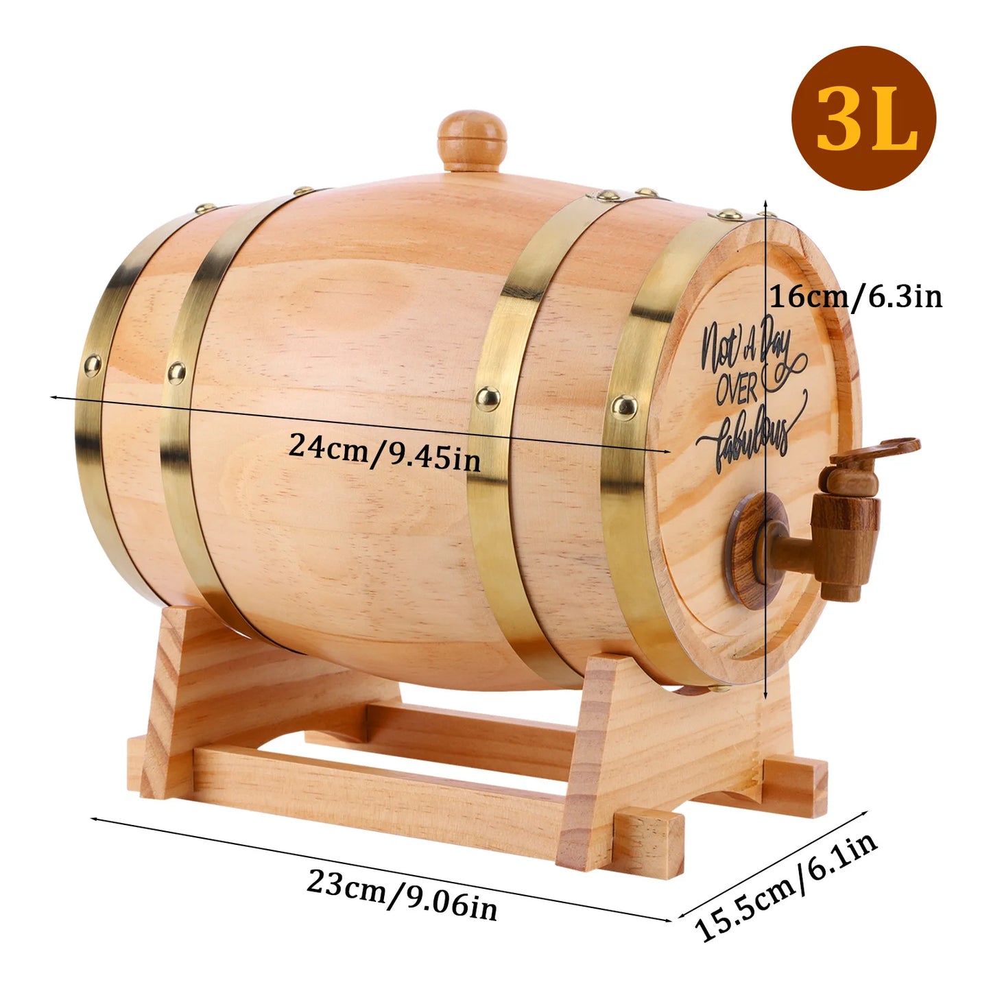 Barile In Legno Per Whisky 3L Con Tappo Rubinetto E Supporto Dispenser Per Cocktail E Appassionati