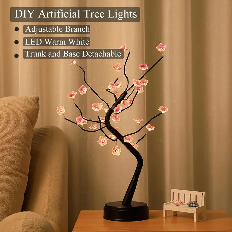 Albero Da Tavolo Luce Notturna Led Bonsai Ciliegio Usb Ricaricabile Decorazione Elegante Per Soggiorno Moderno